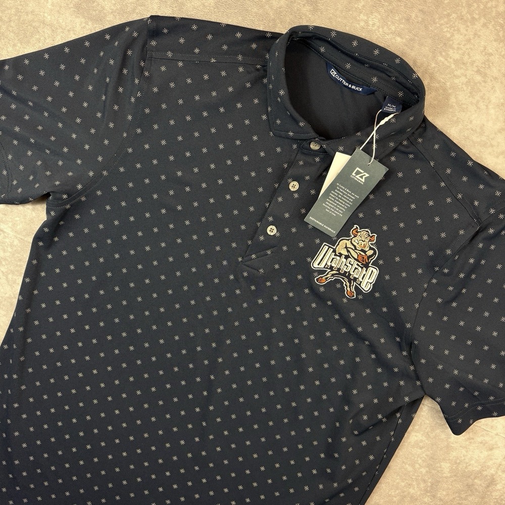 Utah State Aggies Polo Shirt Mens M Blue Geometric‎ All Over Print Preppy NEW